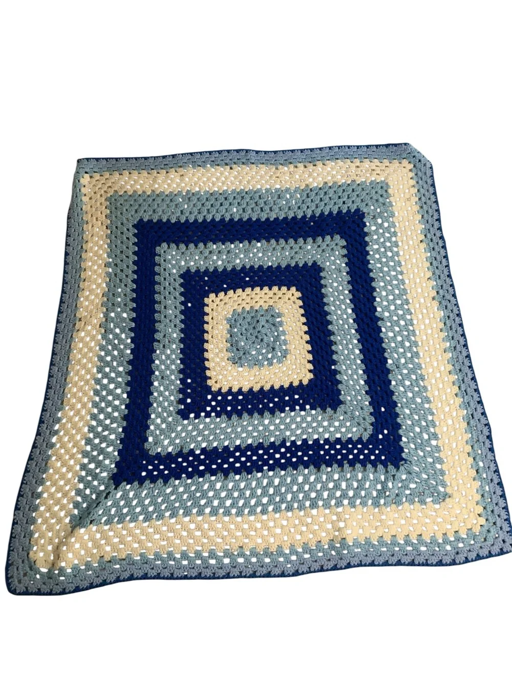 Vintage Handmade Colorful Crochet Striped Afghan Blanket‎ Appox 43”x 43”